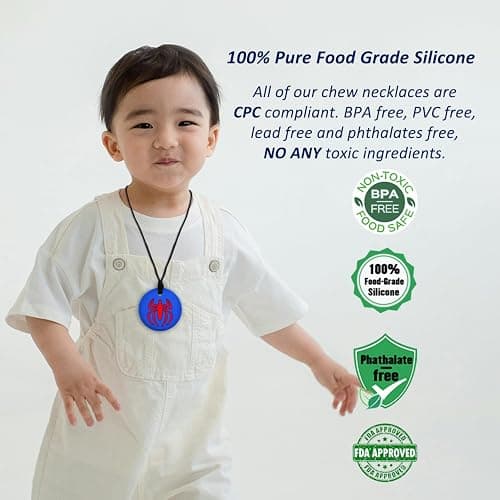 Chew Necklaces for Sensory Kids Boys, 6 Pack Chewy Necklace Sensory Toys for Kids with Autism, ADHD, SPD, Silicone Adult Chew Toys Teething Necklace Reduce Chewing Biting Fidgeting thumbnail 3