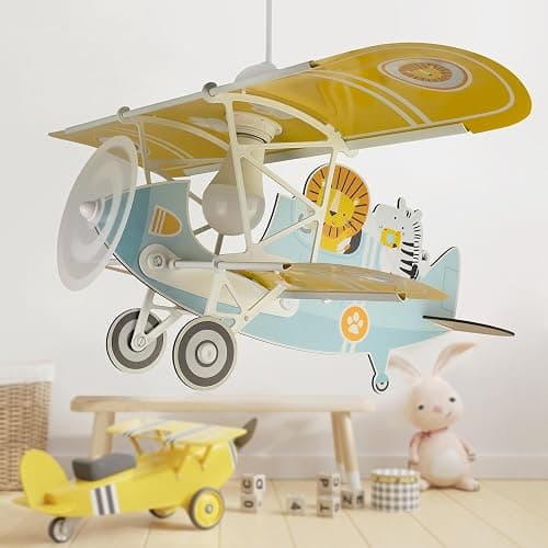 Dalber Lampe kinderzimmer, kinderlampe Pendelleuchte Hängelampe, Deckenleuchte Kinder, Deckenlampe kinderzimmer Flugzeug puma Tiere, Deckenlampe Kinderzimmer, 54602, E27 15W LED thumbnail 2