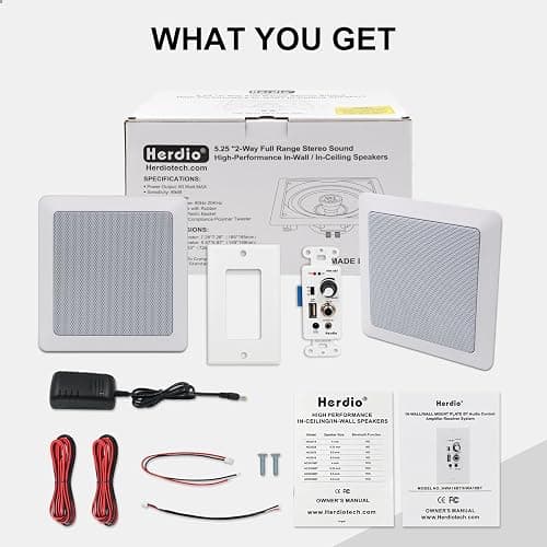 Herdio 5.25 Inch Bluetooth Ceiling Speakers with Wall Mount Control Amplifier Receiver System for Home Living Room Bedroom Bathroom Office (A Pair) thumbnail 2