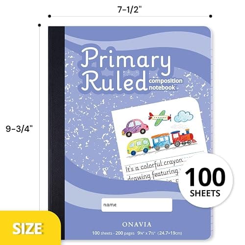 ONAVIA Primary Composition Notebook K-2, Primary Ruled Journal with Picture Space, 9-3/4 x 7-1/2, Bulk Marble Notebooks for School, Kids, Kindergarten Draw and White Story Journals, 4 Pack | 100 ct, 9.75 x 7.5 in, Primary Journal Grades K-2, Picture Space, Writing Practice, Kindergarten, Notebook for Kids thumbnail 2