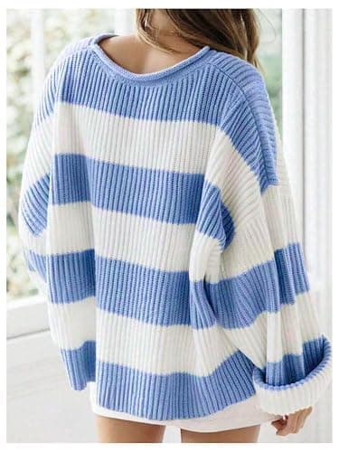 RoseSeek Girl's Striped Sweaters Color Block Long Sleeve Knit Crewneck Sweater Pullover Jumper Fall Clothes thumbnail 2