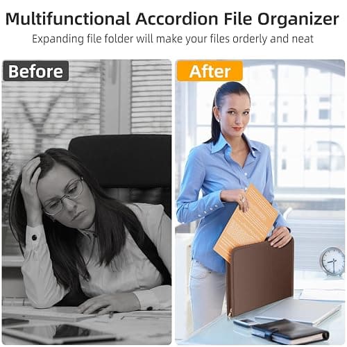 Fireproof Accordion File Organizer, Portable Expanding File Folder with Waterproof Zipper&Labels, Brown Document Organizer with 13 Pockets, File Organizer for Important Document/Paper Storage thumbnail 7