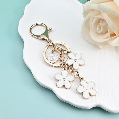OUMILAN Initial Keychain Cute Flower Charms Keyring for Handbag Backpack–Personalized A-Z Letter Jewelry Gift for Women Girls thumbnail 3