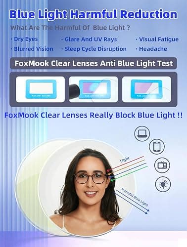 FoxMook Blue Light Blocking Glasses Round Women Men Computer Glasses Anti Eye Strain/UV/Glare Gaming Glasses thumbnail 6
