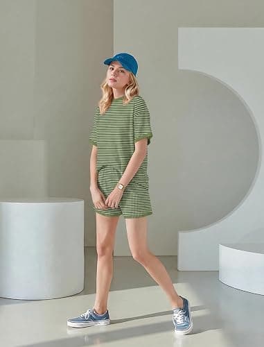 MARZXIN Women 2 Piece Shorts Set 2026 Casual Summer Cruise Outfits Ribbed Loose Short Sleeve Pocket Matching Lounge Sets thumbnail 5