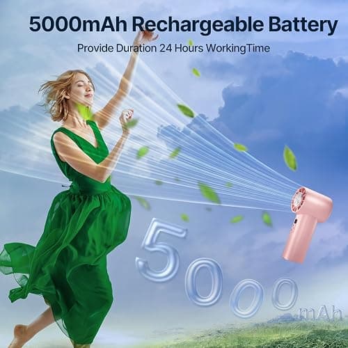 Honeasort Portable Handheld Turbo Fan | Speed(1-120) Adjustable Mini Fan featuring Cooling Mode | 5000 mAh Rechargeable Battery | Metal Body & LED Display | Gifts for Men Women, Camping & Outdoor thumbnail 6