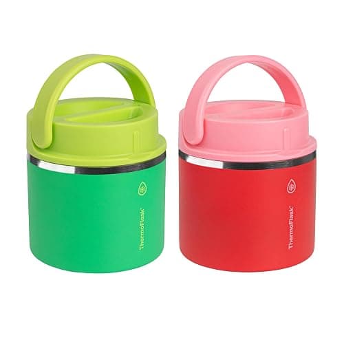 ThermoFlask 20 oz Double Wall Insulated Food Jar, 2-Pack, Raspberry + Candy Pink / Shamrock + Citron - Image 1