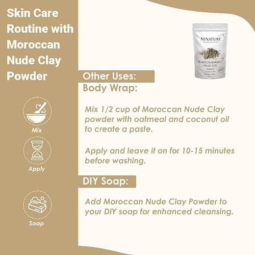 Mi Nature Moroccan Rhassoul Nude (Ghassoul) Clay Powder 227g (8oz) |Premium Face Mask & Hair Cleanser | DIY Cosmetics |Skin & Hair Care thumbnail 6