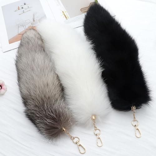 3 Pack Fox Therian Tail Keychain, Atiofber 15.75in Furry Faux Fur Tail Raccoon Tails Wolf Bag Charm Halloween Cosplay thumbnail 2