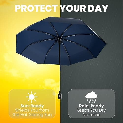 Rain-Mate Windproof Compact Umbrellas for Rain - Strong Reinforced Fiberglass Rib Design & Auto Open & Close - Portable Folding Travel Umbrella - Lightweight & Packable for Women & Men, Easy Collapse thumbnail 6