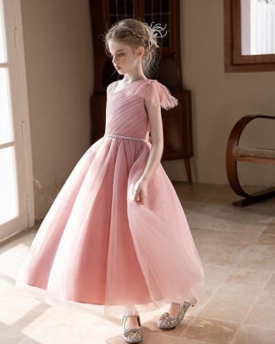 GetWish Tulle Flower Girls Dress One Shoulder Formal Princess Wedding Pageant Birthday Party Holiday Ball Gown Dresses thumbnail 6