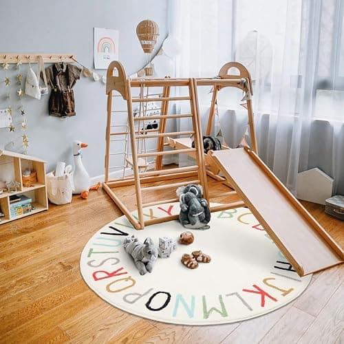 Topotdor Rainbow Round Kids Play Rug Alphabet Nursery Area Rug Extra Large Soft Crawling Play Mat for Children Toddlers Bedroom (63 inch, Multi Color) thumbnail 8
