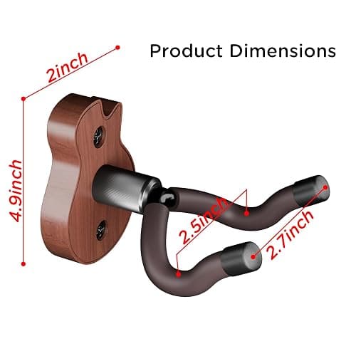 Gitarren-Wandhalterung, U-Form Gitarrenwandaufhänger, Gitarrenzubehör mit 5 Gitarrenplektren, Gitarren-Wandhalterung Aufhänger für Akustikgitarre, E-Gitarre, Banjo, Bass, Mandoline (Stil B-Rosewood) thumbnail 3