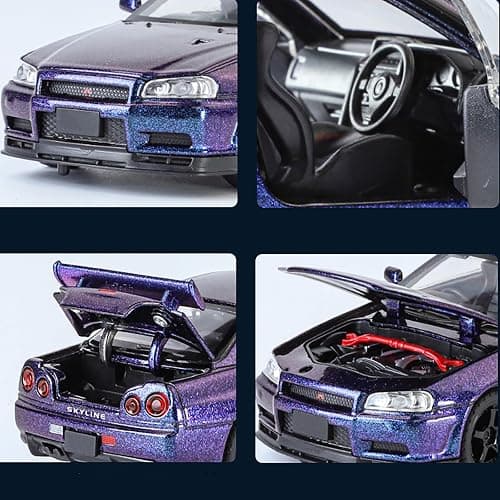 ERBADIHAGO Toy Car Skyline GTR R34 Model Car 1/32 Die-cast Metal Toys with Light and Sound Pull Back Collectible Model for Children Age 3 + Year Old Festival Gift(Gradient Purple) thumbnail 6