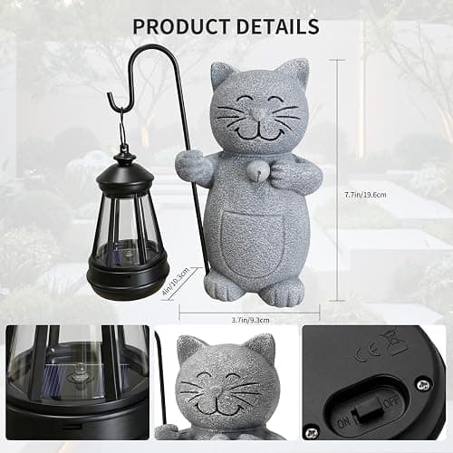 2026 Garden Cat Statues with Solar Lantern Flowerpot Outdoor Decoration, Cat Figurines Yard Art Sculptures for Patio Lawn Backyard Porch Ornaments, Yard Ornament- Unique Mother's Day Birthday Gifts thumbnail 3