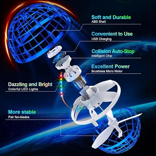 Ivtivfu Flying Orb Ball (Blue, 2025 Upgraded) with Dazzling Lights, Magic Hover Spinner, Cool Boomerang Drone, Floating Cosmic Globe, Kids Toys Gifts for 6 7 8 9 10 Year Old Boys Girls thumbnail 4