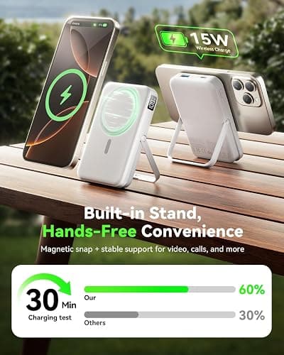 Portable Charger for Magsafe Battery Pack,10000mAh Power Bank with Foldable Stand,Travel Essential PD 22.5W Fast Charge,Magnetic Charge Wireless Charger for iPhone 17/16/15/14/13/12 Series–(Pearl) thumbnail 3