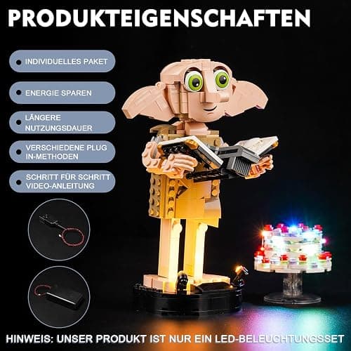 BrickBling Kit d'éclairage LED pour Lego Dobby The House-Elf (pas de Lego), kit d'éclairage décoratif pour Lego 76421 Harry Potter Dobby l'elfe de la maison - Jouet créatif thumbnail 5