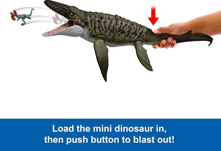 Mattel Jurassic World Rebirth Bite N Blast Mosasaurus Action Figure & Mini Dilophosaurus, Wide Jaw Dinosaur Toy, Movie-Accurate Posable, Digital Play thumbnail 4