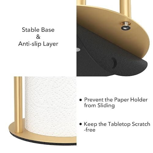 Paper Towel Holder Gold, Premium Stainless Steel Kitchen Roll Dispenser, Countertop Roll Organizer thumbnail 6