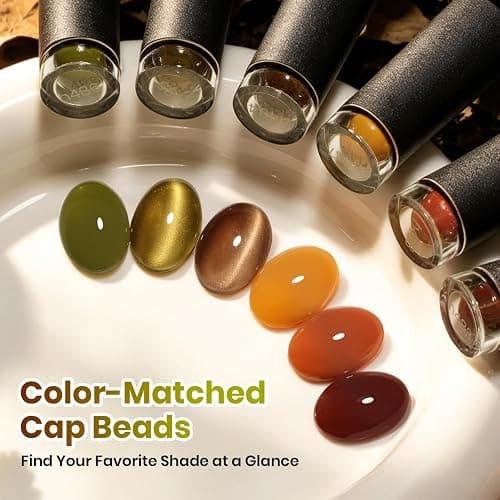 Beetles Fall Gel Nail Polish Set, 6 Burgundy Brown Olive Mustard Orange | 6 Warm Autumn Shades, Cat Eye Solid Color Gel Polish for Soak Off UV Led Manicures thumbnail 8