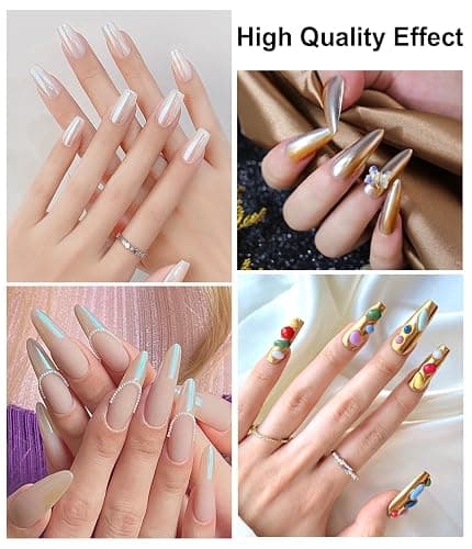 LEDSUUEI Chrome Nail Powder - Super Mirror Effect Metallic Holographic Aurora Iridescent Pearlescent Rose Gold White Pearl Chrome Nail Powder for Nails Salon DIY thumbnail 2