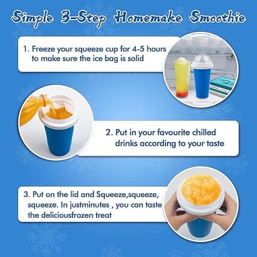 Slushie Maker Cups, Magic Quick Frozen Smoothies Cup for Homemade Milk Shake Ice Cream Maker, Cooling Cup, Double Layer Squeeze Slushy Maker Cup, Birthday Gifts for Friends,Family (Blue) thumbnail 6