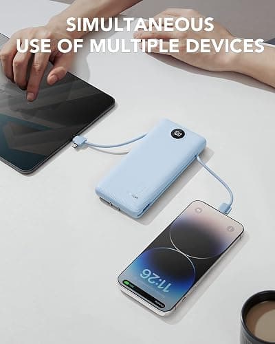 VRURC Portable Charger Built-in Cables and AC Wall Plug, USB C Power Bank 10000mAh, Travel Essentials Phone Charger Compact Lightweight External Battery Pack for Smart Phones, Tablets etc-Blue thumbnail 7