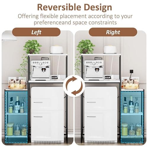 QieerHior Mini Fridge and Microwave Stand Over Refrigerator Storage Shelf with Power Outlet, 5 Tiers Adjustable Bakers Rack Cabinet Coffee Bar Appliance Organizer for Dorm Office,Marble-Look thumbnail 3