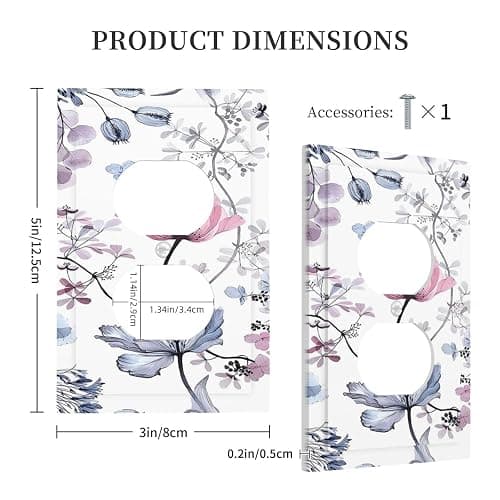 Naiqadnehz Outlet Covers Watercolor Floral Pink Blue Purple 1 Gang Duplex Light Switch Cover Plate Decorative Switch Plate Covers Electrical Socket Cover for Home living Room Decor thumbnail 2