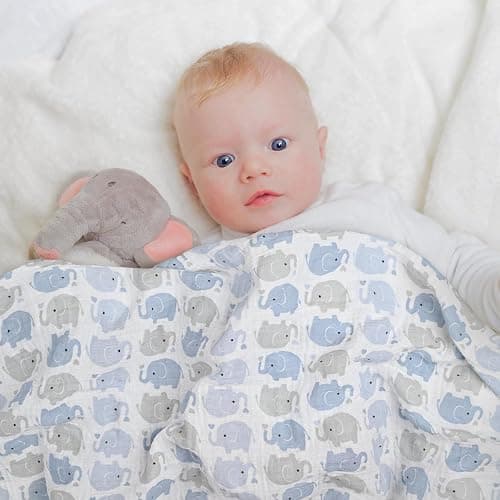 GLLQUEN BABY Muslin Swaddle Blankets,3-Pack Receiving Blanket for Newborn Boys and Girls,Baby Swaddle Blanket Unisex, Elephant,Baby Essentials, Registry & Gift, 40 x 38 inches thumbnail 4