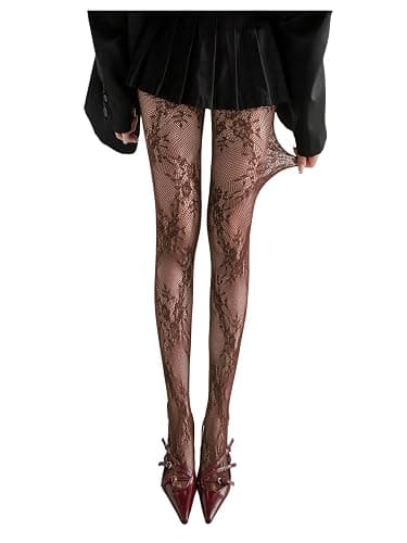 Milumia Women's Floral Lace Tights Y2k Patterned Fishnet Pantyhose Sexy Stockings - Image 1