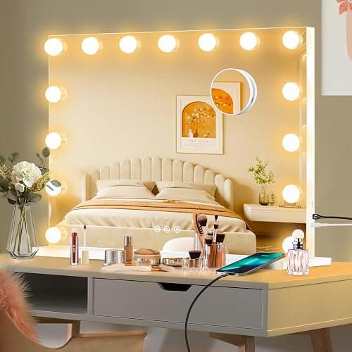 Moonee Vanity Mirror with Lights, Hollywood Lighted Makeup Mirror with 15 Dimmable Bulbs and 10X Magnification, 3 Colors Modes, Aluminum Metal Frame, Light Up Mirror for Tabletop or Wall（23" x 18"） - Image 1