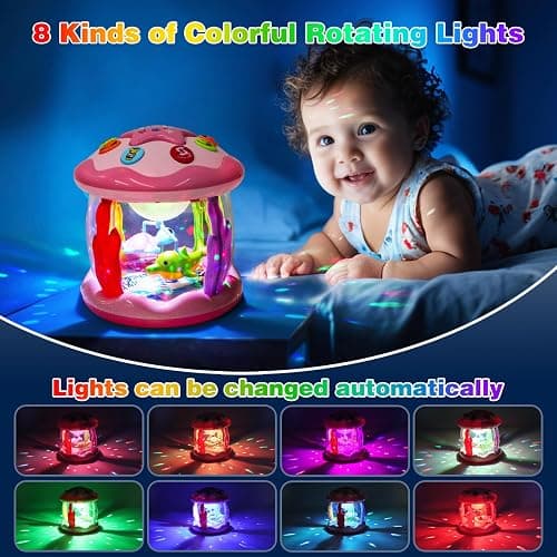 Aboosam Baby Girl Toys 6-12 Months: Babies Ocean Rotating Light Up Musical Toys 12-18 Months Crawling Learning Infant Toy for Toddlers 1 2 3 Years Old Baby Girl (Pink) thumbnail 6