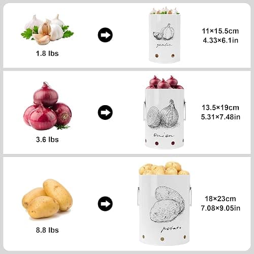 EQEY Kitchen Potato and Onion Storage Bin,Metal Vegetable Storage Bins Set of 3 with Aerating Holes and Lids,Farmhouse Canisters Sets for the Kitchen Countertop (1, Circular) thumbnail 5