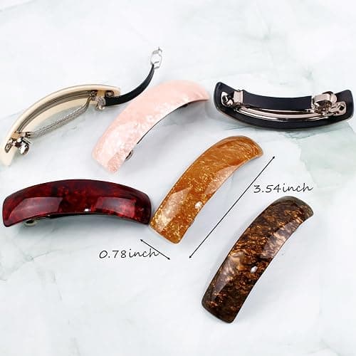 6 Pieces Vintage Acrylic Hair Barrettes Set Large Automatic Spring Clasp Clips for Thick Hair, 6 Assorted Colors Classic Hair Accessories for Women thumbnail 2