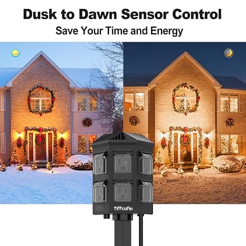 Outdoor Power Strip with 100FT Extension Cord, 100FT Remote Control, Dusk to Dawn Light Timer Waterproof, 6 Grounded Outlets for Yard, Pool and Garden, ETL Listed thumbnail 4