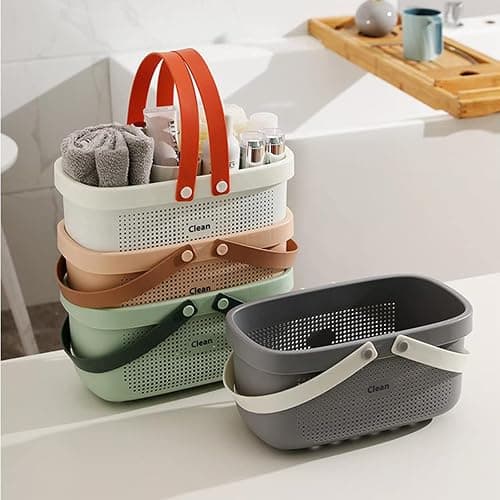 JiatuA Plastic Storage Basket with Handle Portable Shower Caddy Tote Organizer Basket Bin for Bathroom Kitchen Dorm Room Bedroom, Gray thumbnail 2