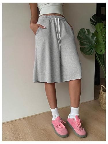 SHENHE Women's Wide Leg Sweat Shorts Drawstring Casual Lounge Sports Knee Length Bermuda Shorts thumbnail 4