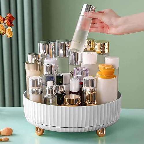 Bingobang Makeup Organiser 360 Rotating, Spinning Skincare Cosmetic Organizer Acrylic Large, Tidy Storage for Perfume, jewelery, Brush, Vanity Desk, Dresser, Bedroom, Office, Bathroom (White) thumbnail 2