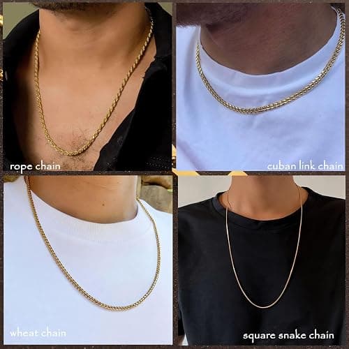 CLASICOMIS 7 Pcs Mens Stainless Steel 18K Gold Plated Chain Necklace Jewelry Set for Men, 6 Chains and 1 Cross Pendant thumbnail 4