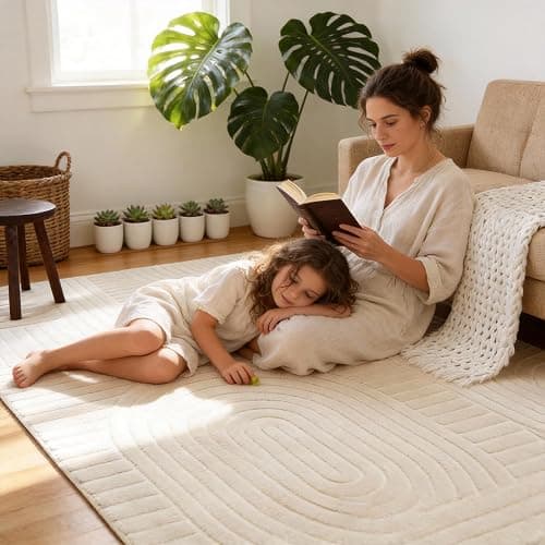 MATIIUI 5x7 Geometric Solid Beige Area Rug – Washable, Durable Non-Slip Indoor Carpet with Soft High-Low Pile, Fluffy Floor Rugs for Living Room, Bedroom, Bedside, Kids Room, Nursery,Home Office Décor thumbnail 5