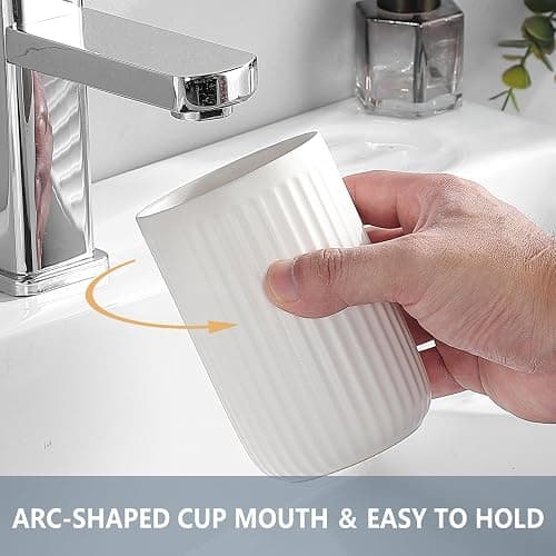 White Toothbrush Holders for Bathrooms - 2 Cups Ceramic Toothbrush Toothpaste Holders Set, White Bathroom Tumbler Cups Reusable Toothbrush Mouthwash Cup, Bathroom Counter Organizer. - Warm White - 2pcs thumbnail 4