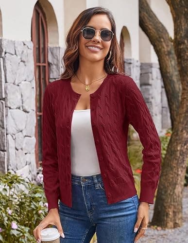 GRACE KARIN Womens Long Sleeve Button Up Cable Knit Cardigan Lightweight 2025 Crewneck Button Down Sweaters for Women thumbnail 3