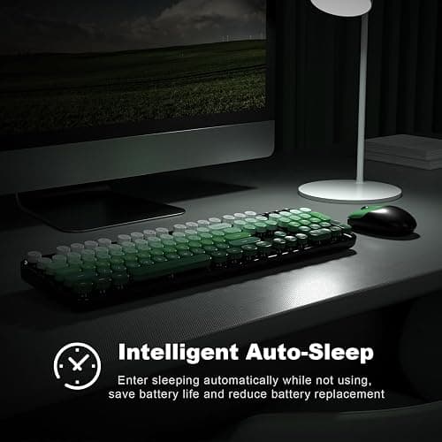 MOFII Wireless Keyboard and Mouse Combo, 2.4GHz Retro Typewriter Keyboard Full Size, Cute Wireless Mice, USB Dongle Plug and Play, for Laptop, PC, Desktop, Windows (Black Green Gradient Color) thumbnail 4