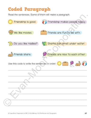 Evan-Moor Writing FUN Sentences and Paragraphs: Grades 1-3, Writing Basics for Kids, Practice, Subject and Predicate, Topic Sentences, Supporting Details, Closing Sentences, Workbook thumbnail 8