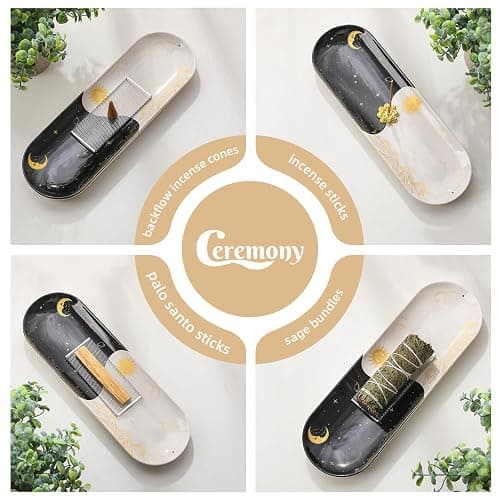 CEREMONY Incense Holder for Sticks, Ceramic Incense Burner with 60 Incense Sticks for Sage Palo Santo, Heat-Resistant Insence-Stick Holder for Backflow Incense Cones Meditation Yoga Spa Room Decor thumbnail 5