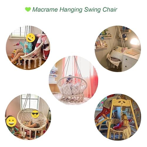 Macrame Hammock Chair Swing with Hardware Kits, Handmade Knitted Hanging Chair for Bedroom,Indoor,Outdoor, Balcony, Yard, Porch- 265 Pound Capacity -29.53" L x 29.53" W x 45.28" H thumbnail 5