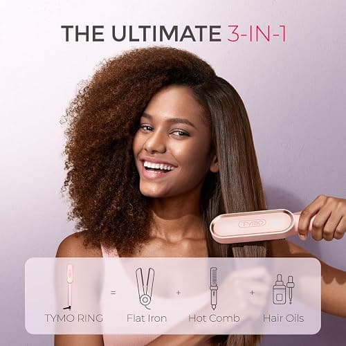 TYMO Ring Hair Straightener Brush, 2-in-1 Straightening Brush & Hot Comb | 20s Fast Heat, 5 Temp Settings & Anti-Scald, Perfect for Professional Salon at Home, Sakura Pink thumbnail 2