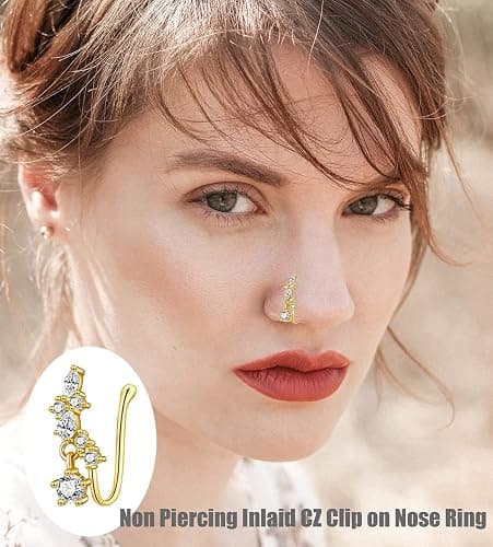PLOMFOV 12Pcs Fake Nose Ring for Women Dangling Nose Cuffs Faux Clip on Nose Ring for Non Pierced Nose thumbnail 5